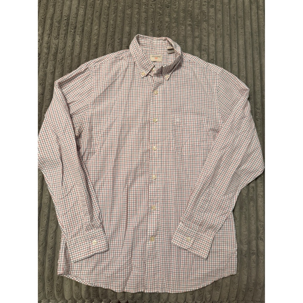 Dockers Mens Medium Red Blue Check Tattersall Long Sleeve Button Down Shirt